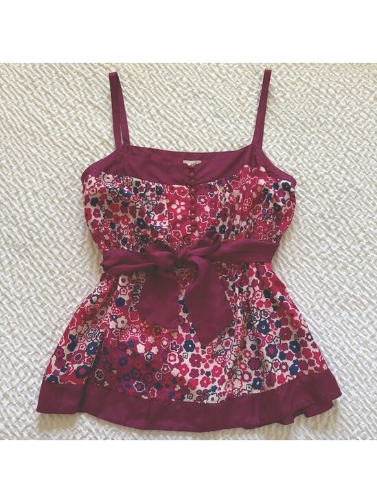 Anthropologie Tops - Odille Fuchsia Floral Silk Tunic Cami Ties Back 8